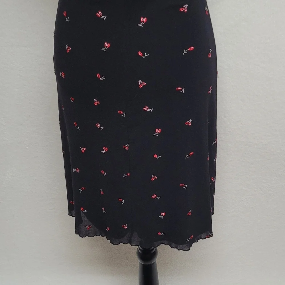 Rampage Vintage 80s Whimsigoth Black Red Ditsy Floral Puff Sleeve Babydoll Dress - Picture 9 of 11